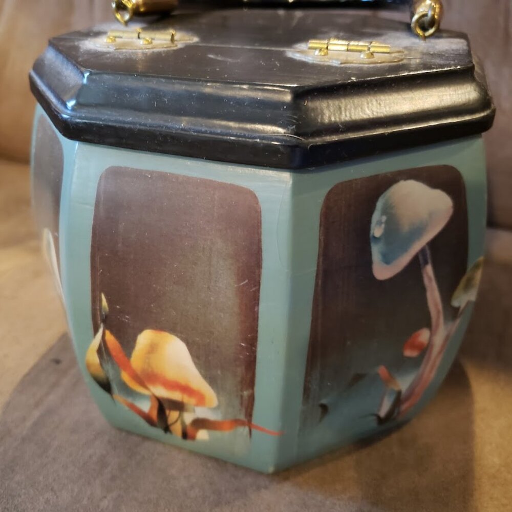 Vintage small hat box purse with mushroom decoupage